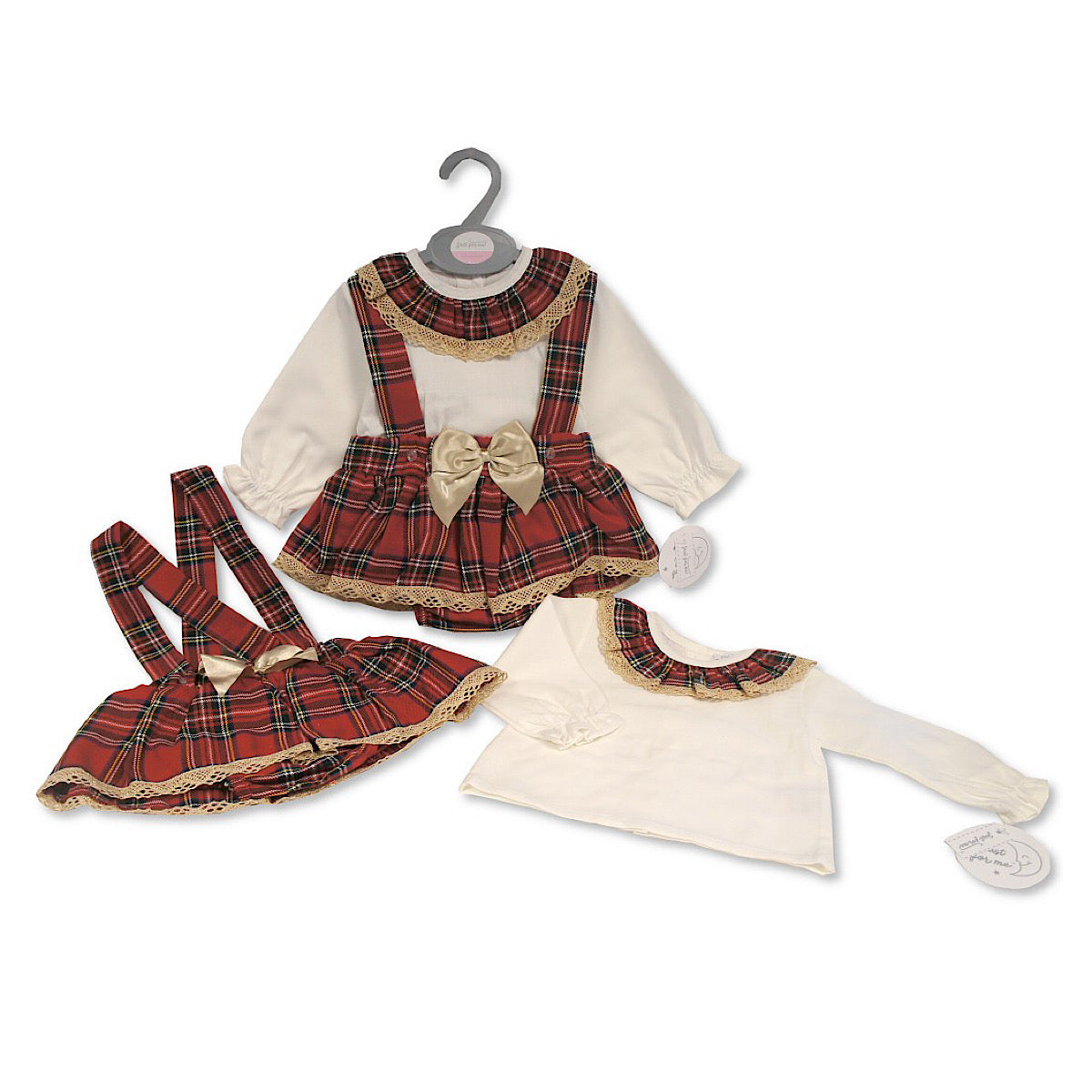 Tartan Suspender Skirt with Frilly Collar Blouse