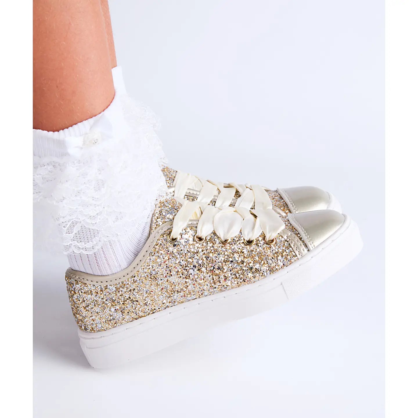 Gold Glitter Trainers with Satin laces