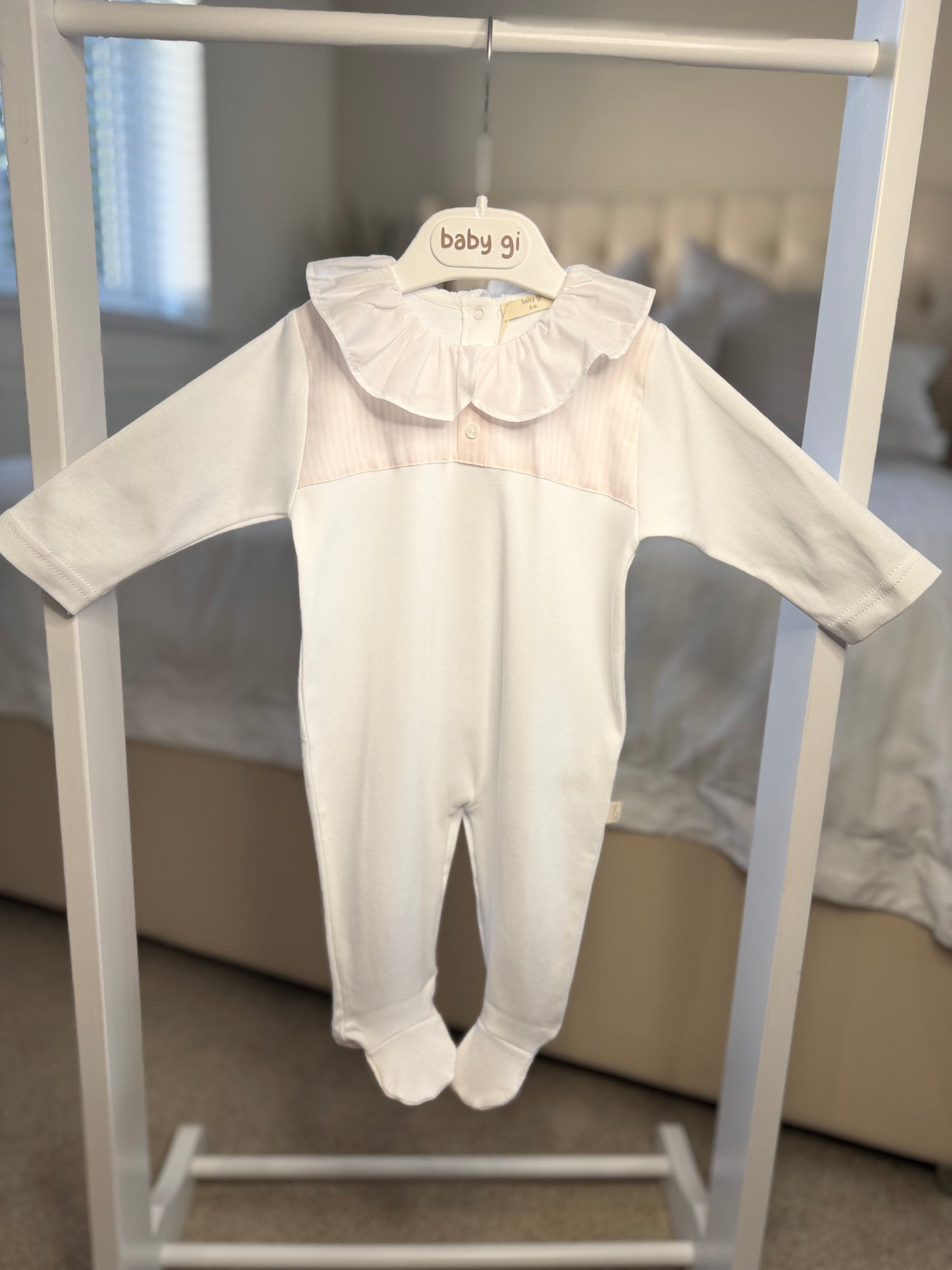 Baby Gi Pink & White Stripe Polo Baby Grow