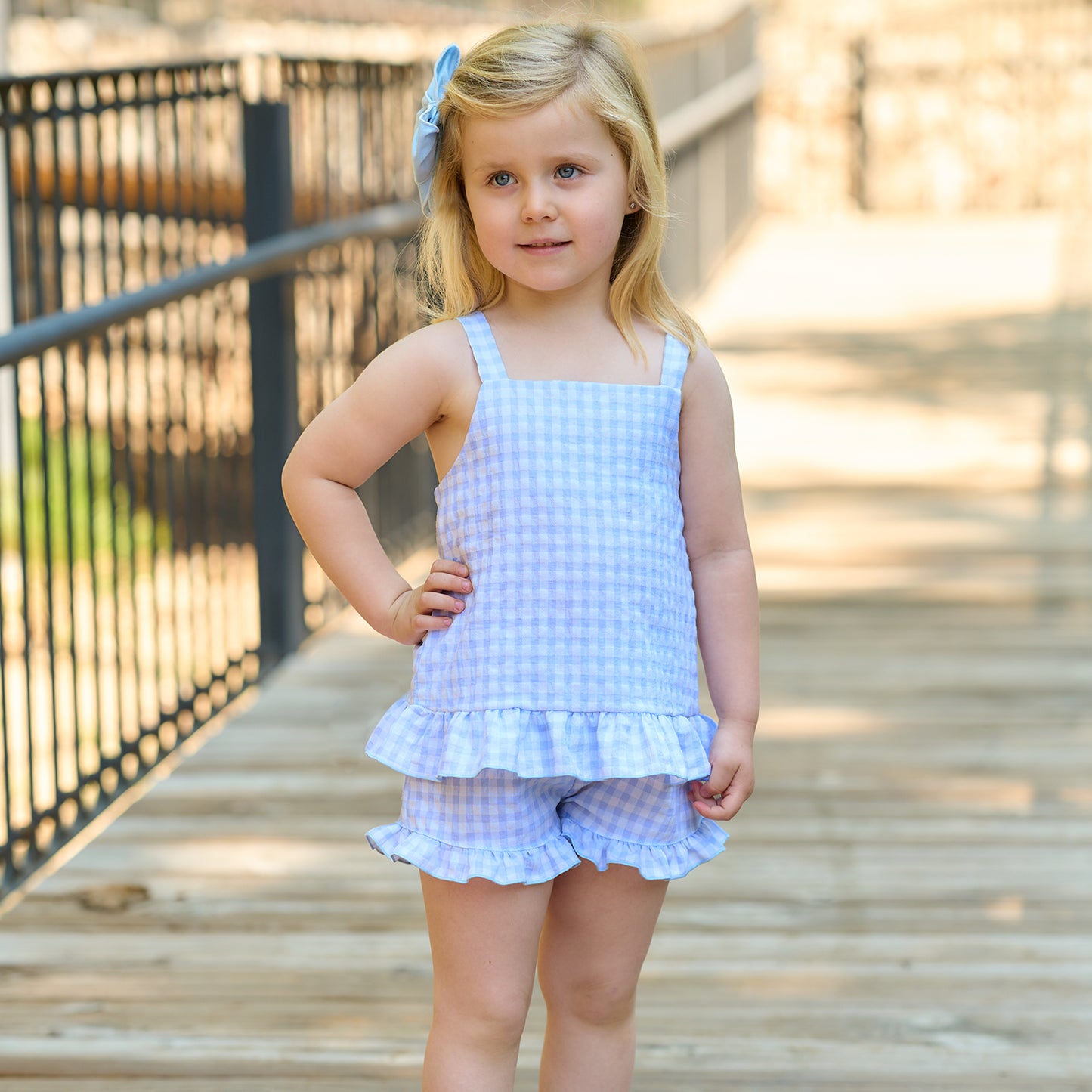 Rapife Girls Blue Check Top & Shorts Set