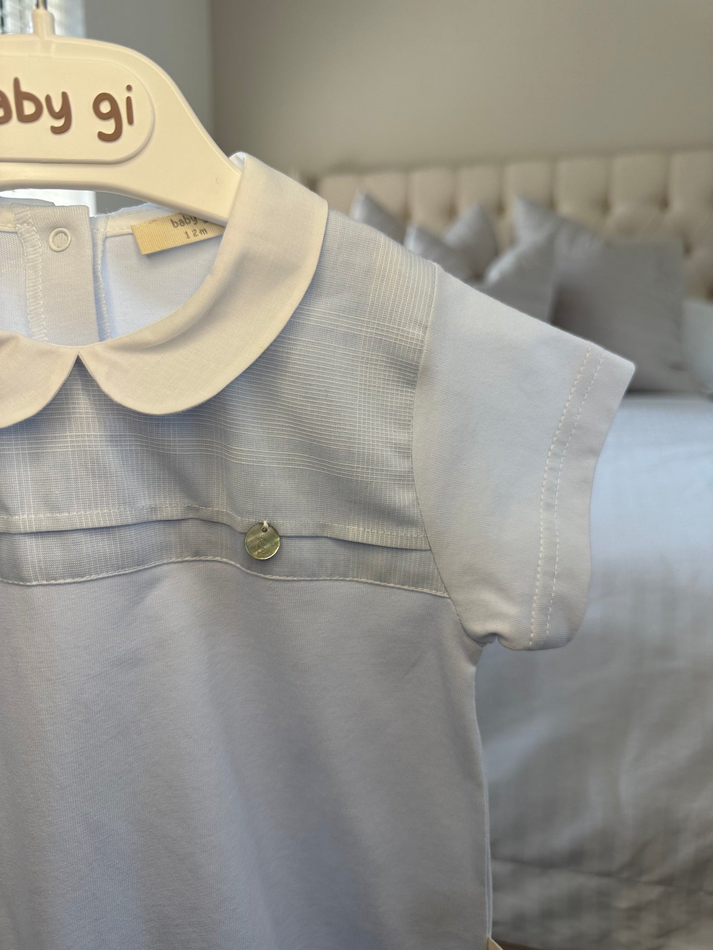 Baby Gi Boys Powder Blue Peter Pan Collar Romper