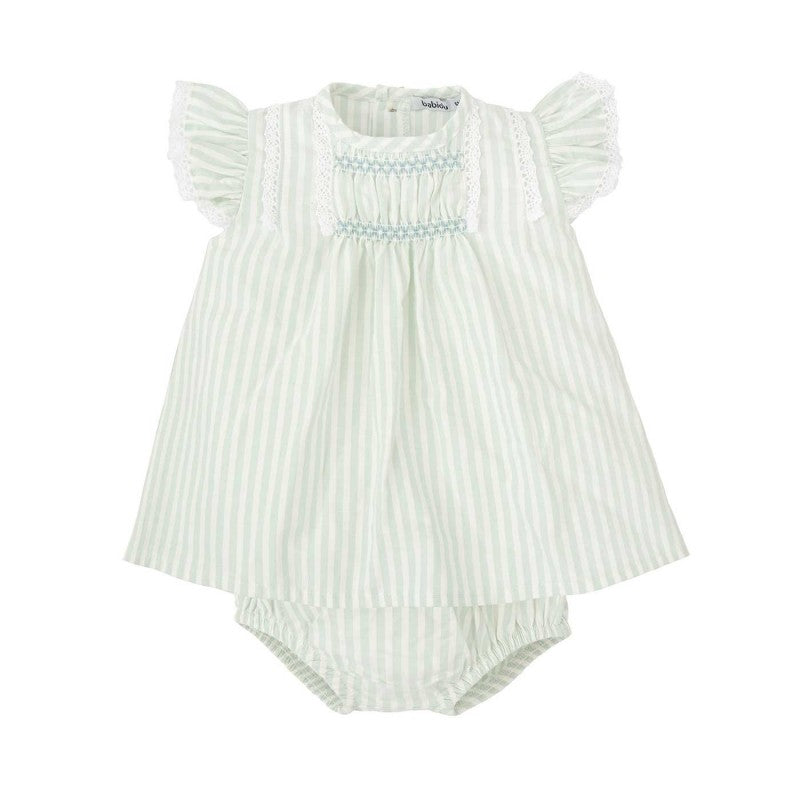 Babidu - Mint Striped Dress & Bloomers