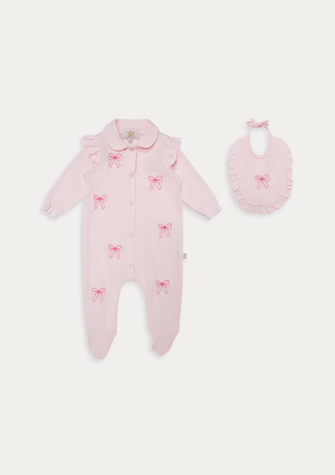 Caramelo Pink Bow Babygrow with Bib