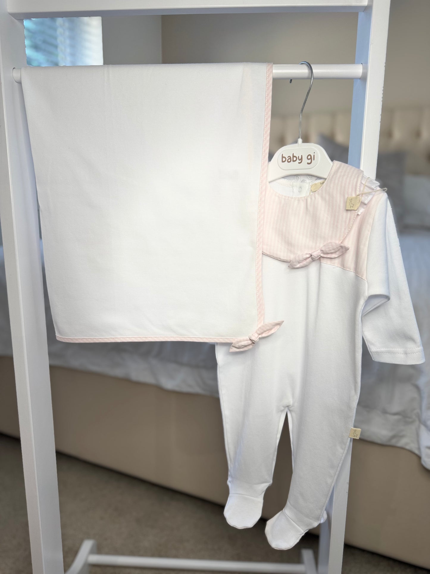 Baby Gi Pink & White Stripe Polo Baby Grow