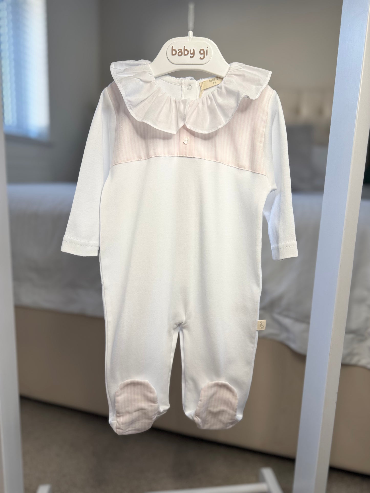 Baby Gi Pink & White Stripe Polo Baby Grow