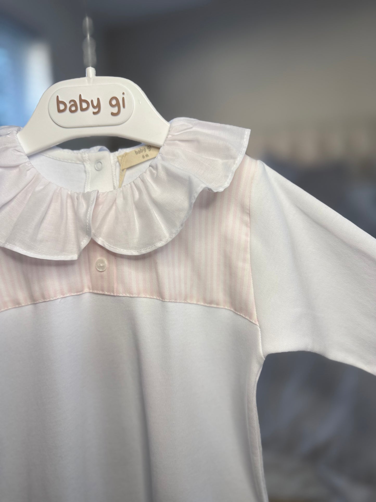 Baby Gi Pink & White Stripe Polo Baby Grow