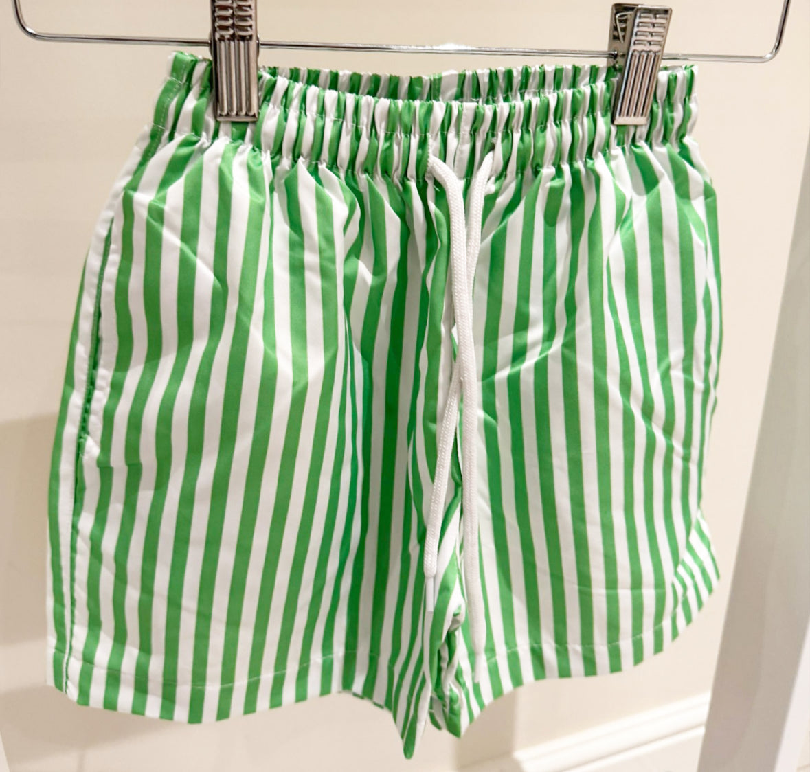 Boys Green Stripy Swim shorts