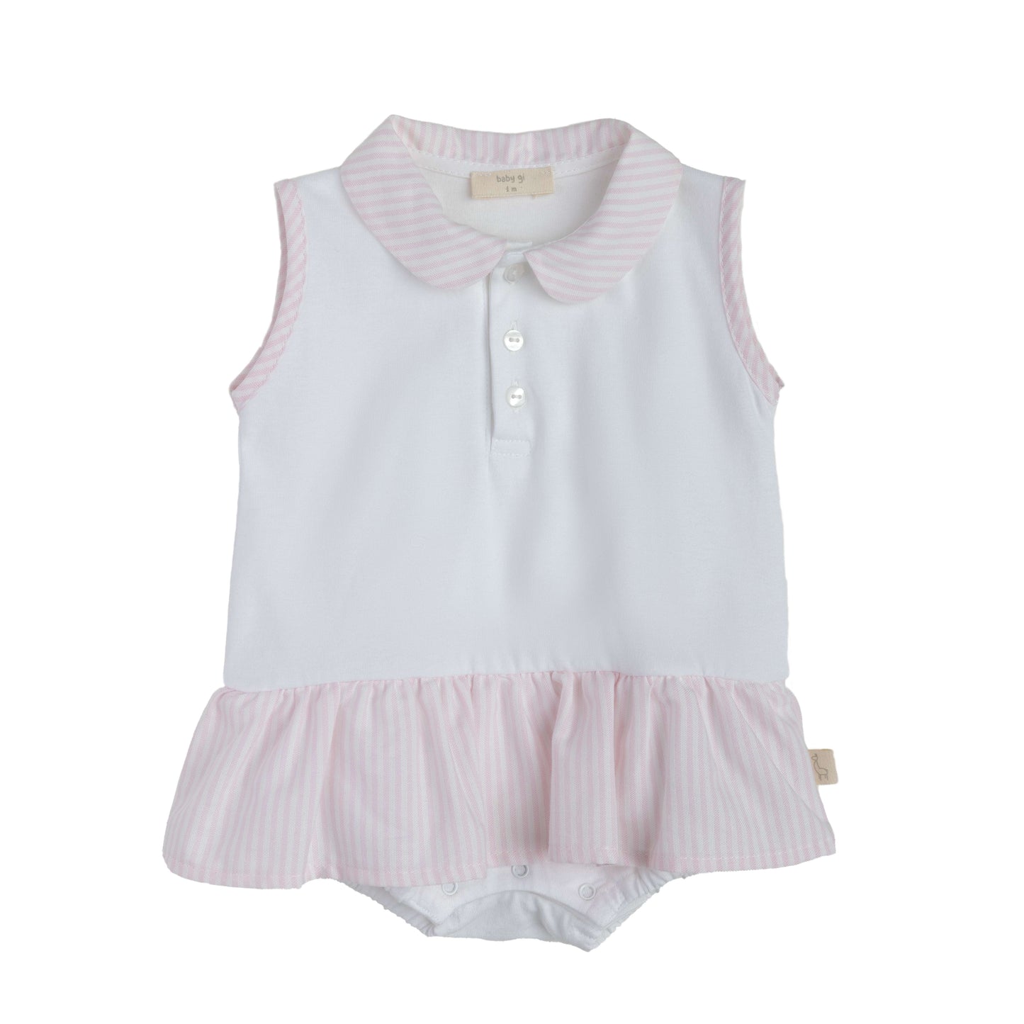 Baby Gi White & Pink Polo Stripe Romper