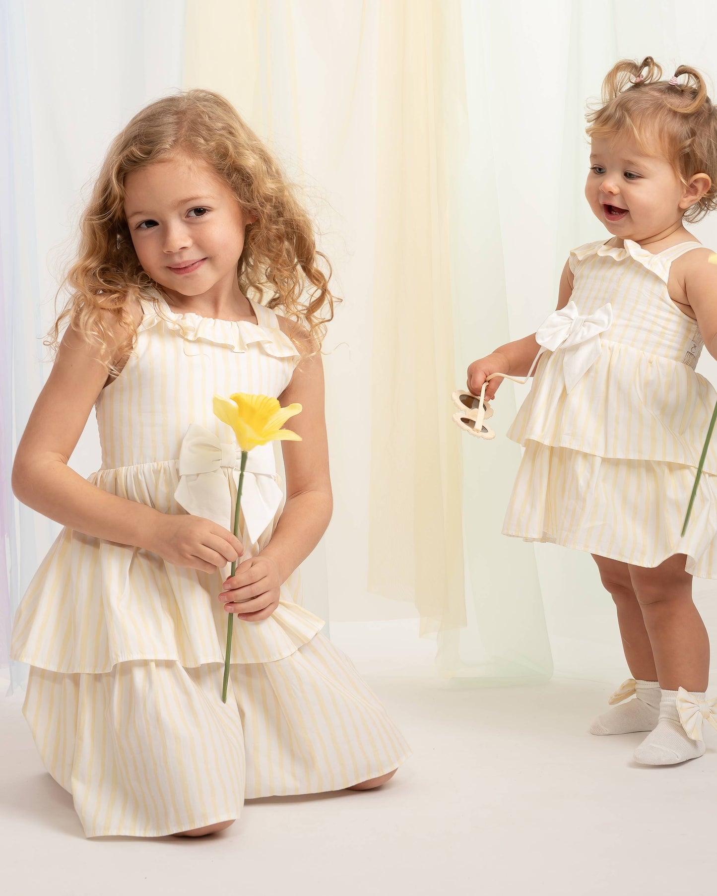 Caramelo Lemon Layered Ruffle Dress & Jumpant set