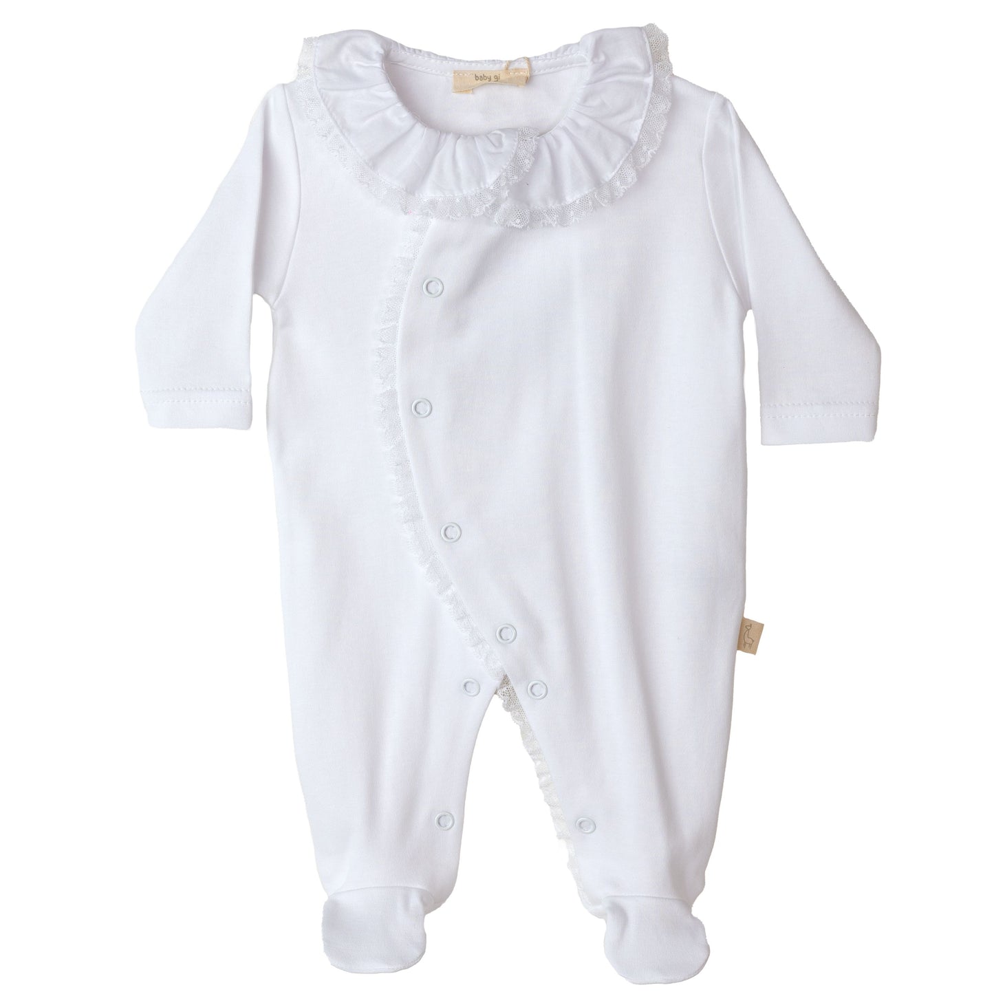 Baby Gi - White Cotton Lace Frilly Collar Babygrow