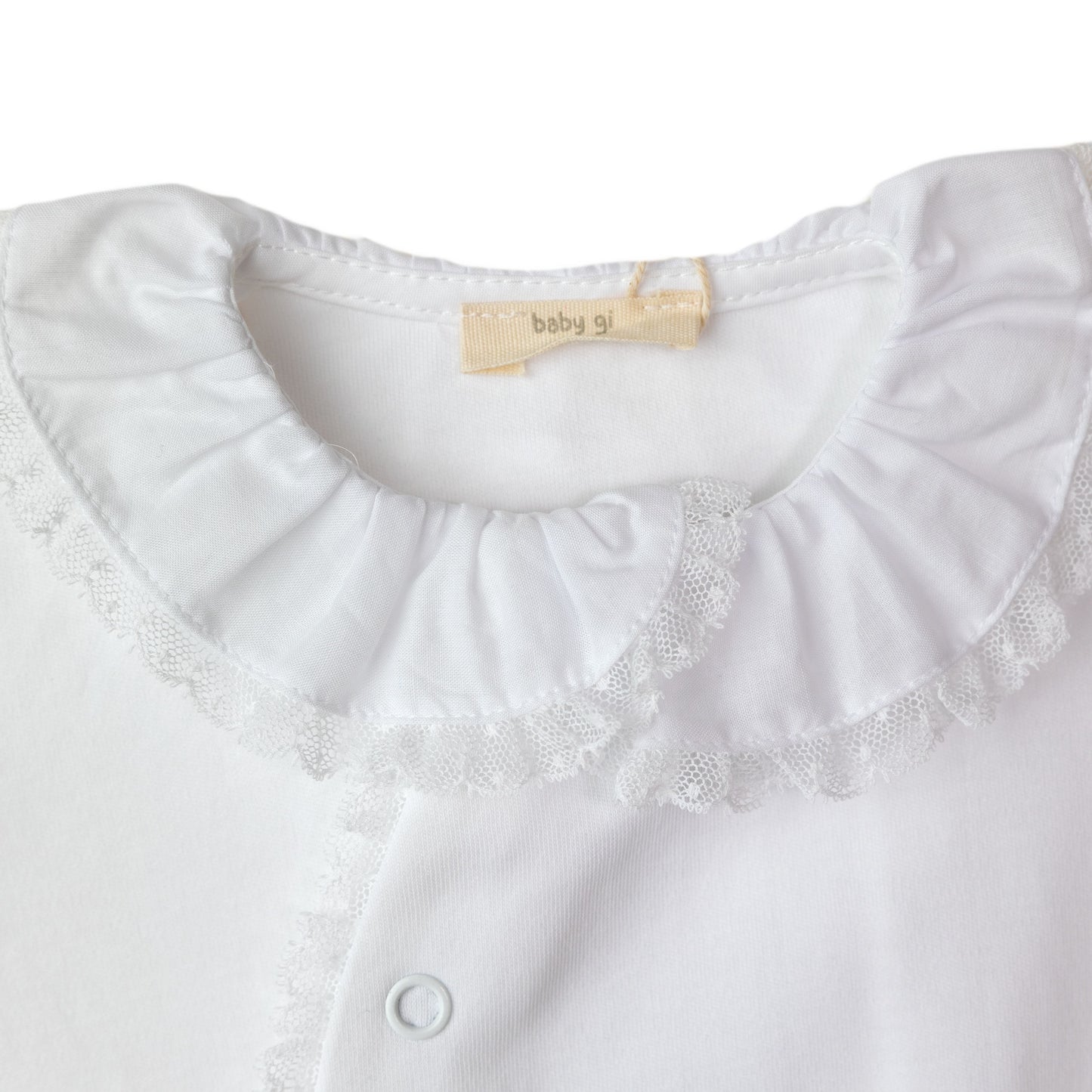 Baby Gi - White Cotton Lace Frilly Collar Babygrow
