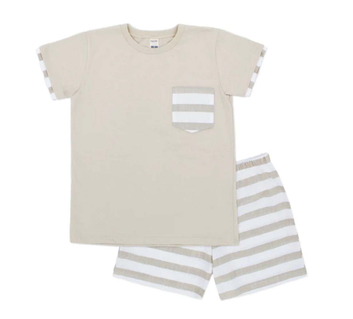 Rapife Boys Sand & White T-Shirt & Shorts Set