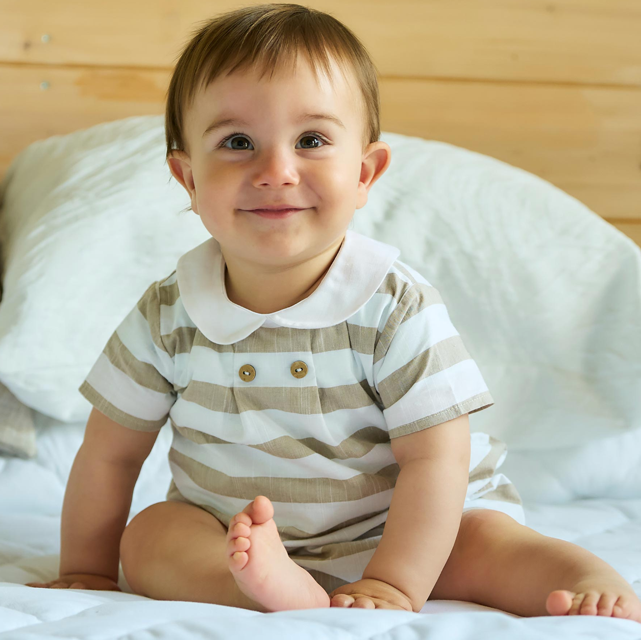 Rapife Boys Wide Stripe Romper Sand & White