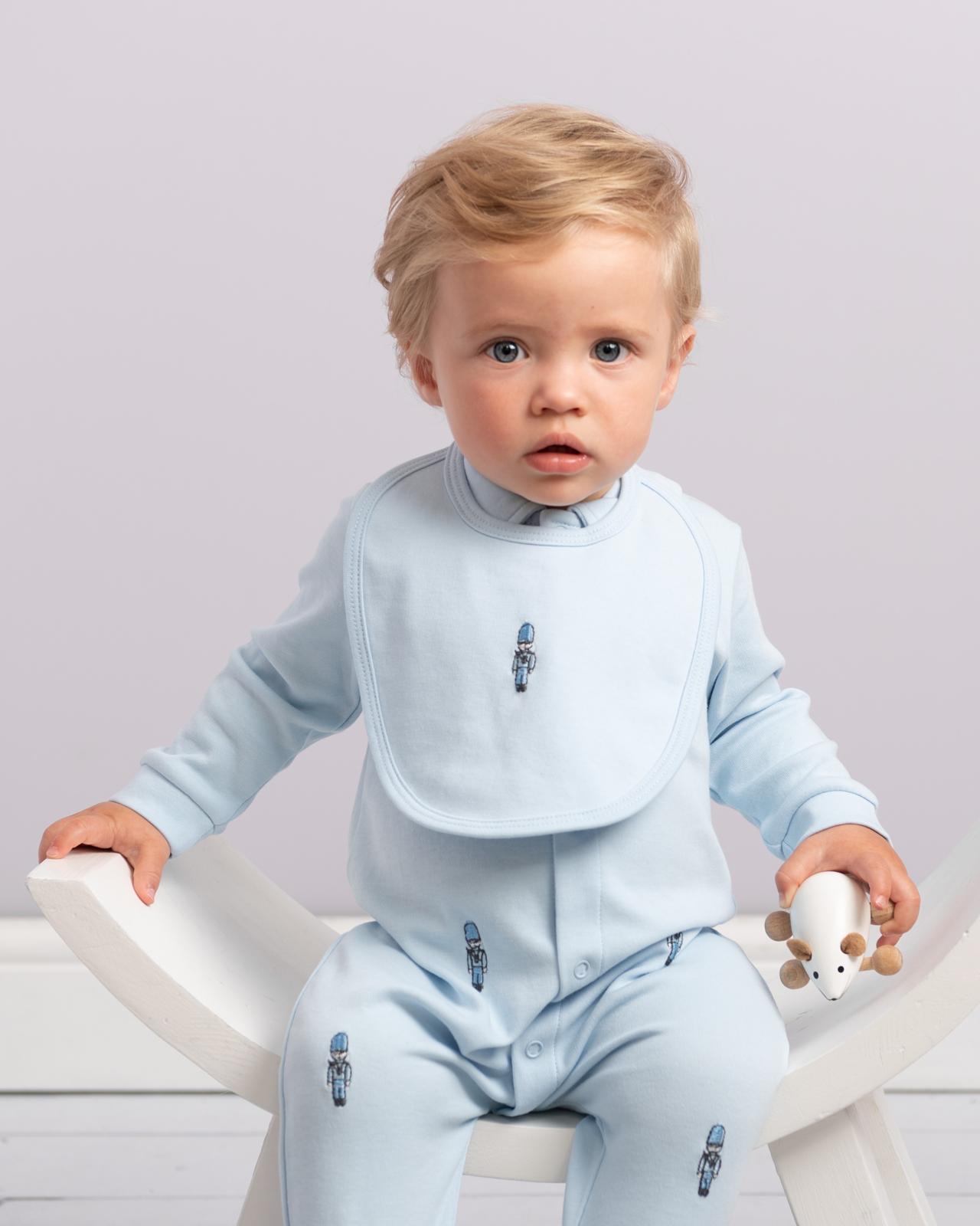 Caramelo Sky Blue Soldier Babygrow with Bib