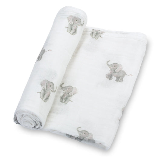 Lolly Banks - Baby Elephant Muslin Swaddle Blanket