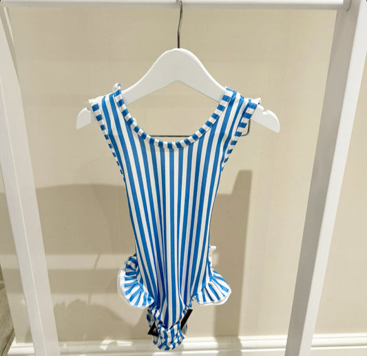 Girls Blue Stripy Swimsuit