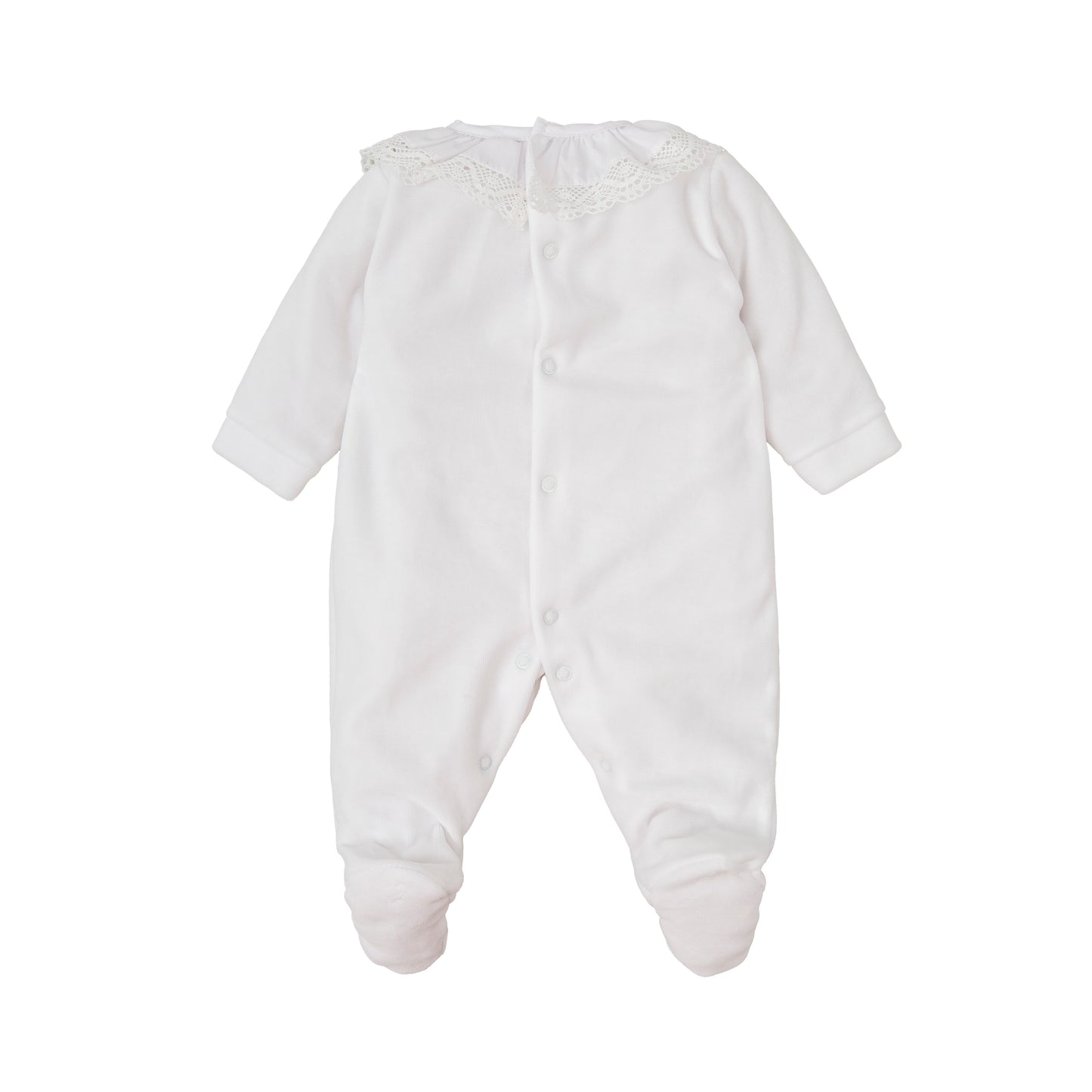 Babidu White Velour Babygrow with Frill Collar