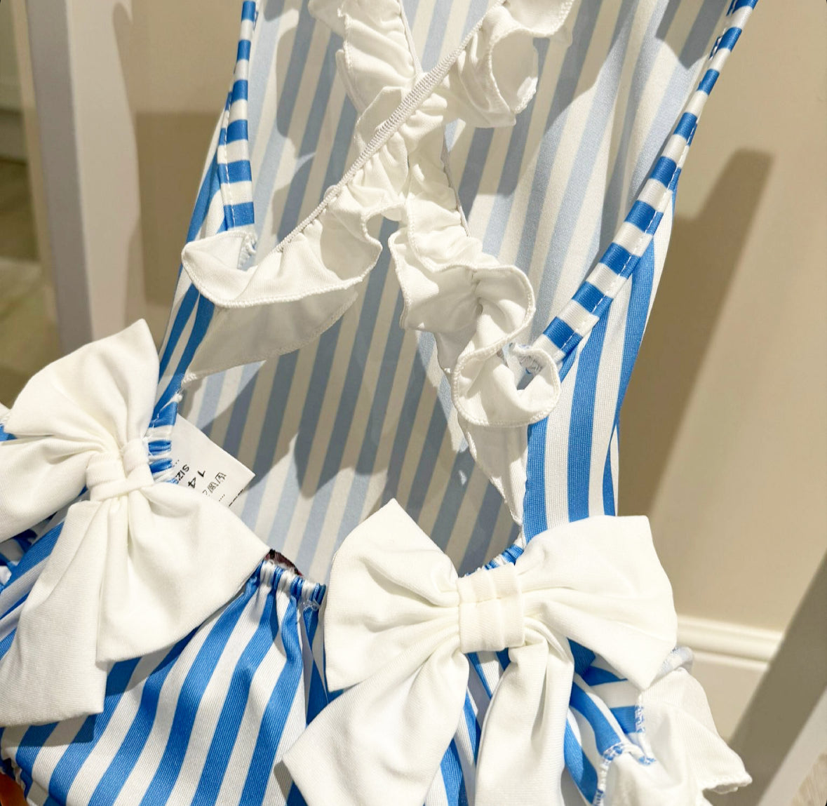 Girls Blue Stripy Swimsuit