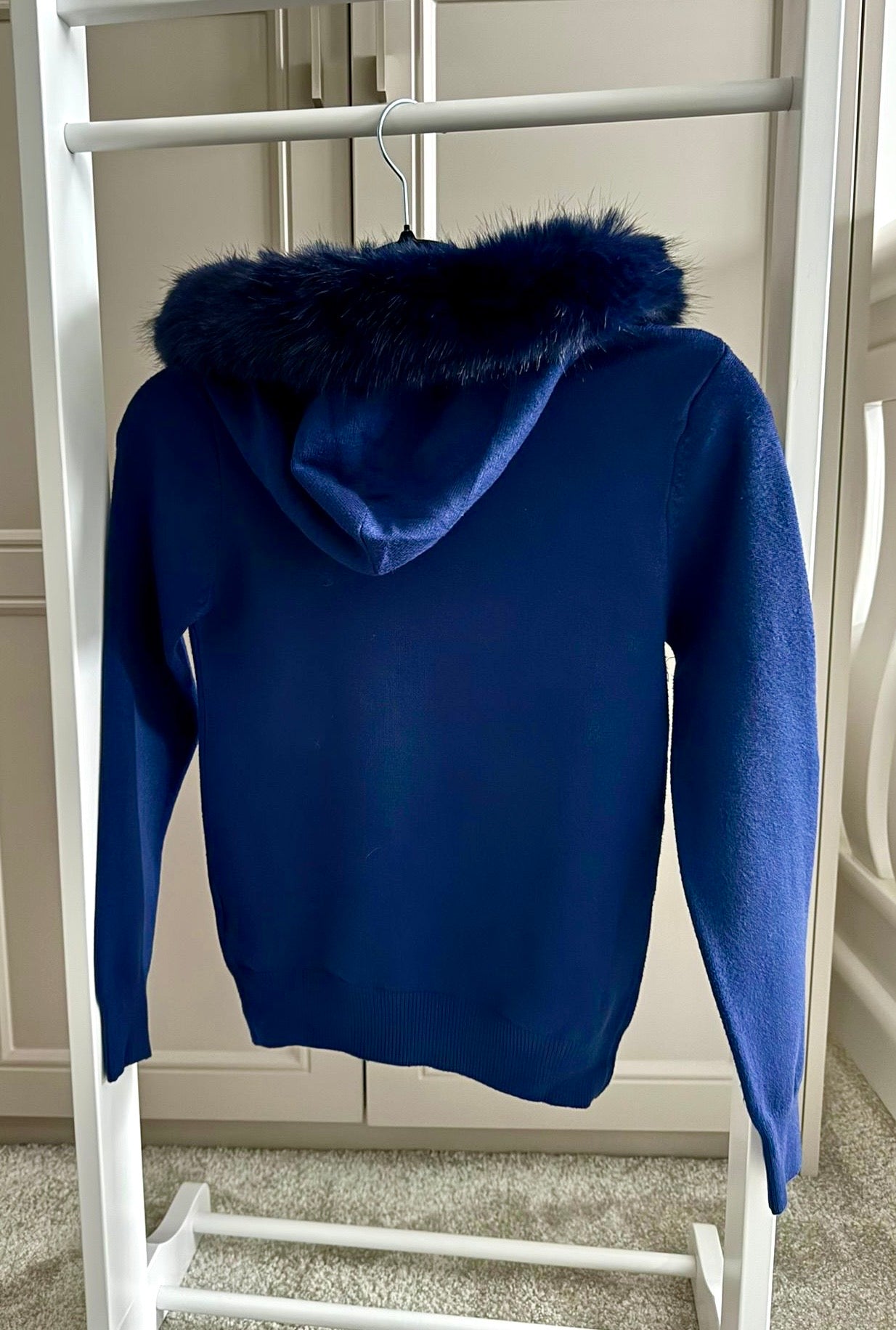 Navy Faux Fur Trim Hood Tracksuit