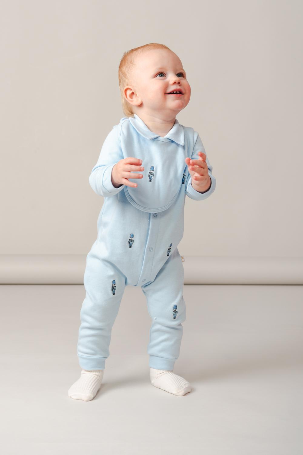 Caramelo Sky Blue Soldier Babygrow with Bib