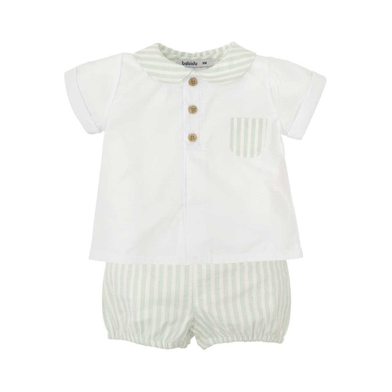 Babidu - Mint Stripe T-Shirt & Shorts Set.