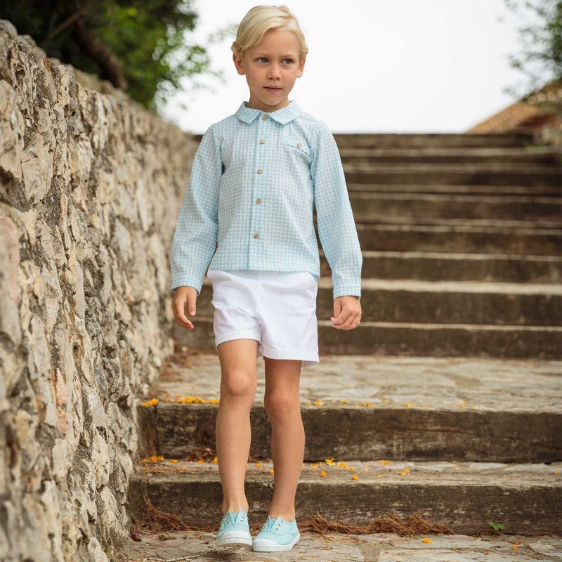 Babidu - Long Sleeve Blue Shirt & Shorts Set