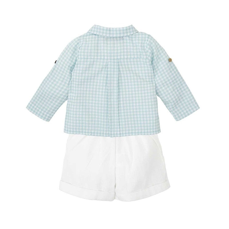 Babidu - Long Sleeve Blue Shirt & Shorts Set