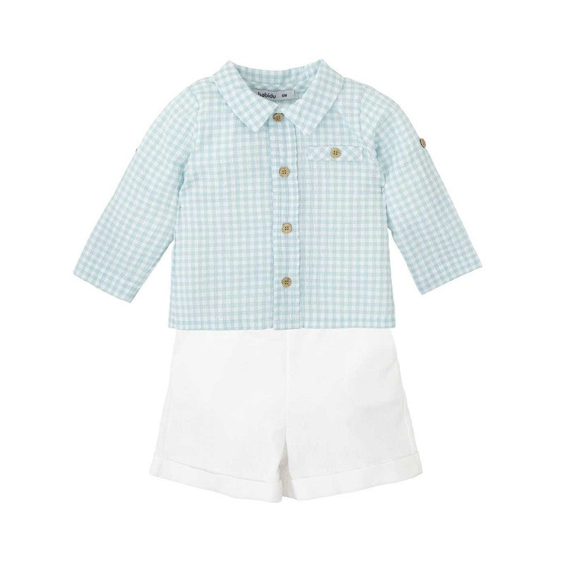 Babidu - Long Sleeve Blue Shirt & Shorts Set