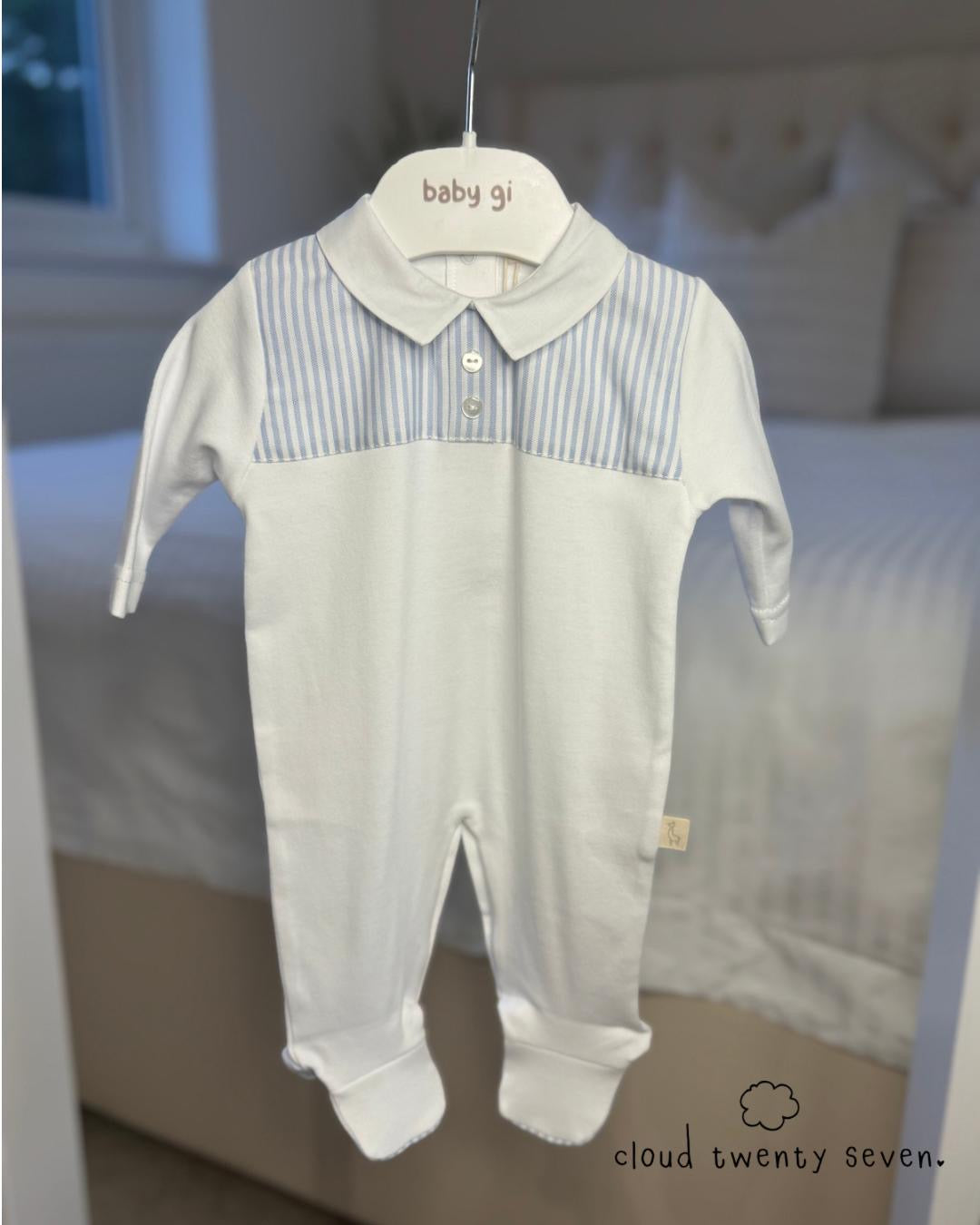 Blue & White Stripe Polo Babygrow