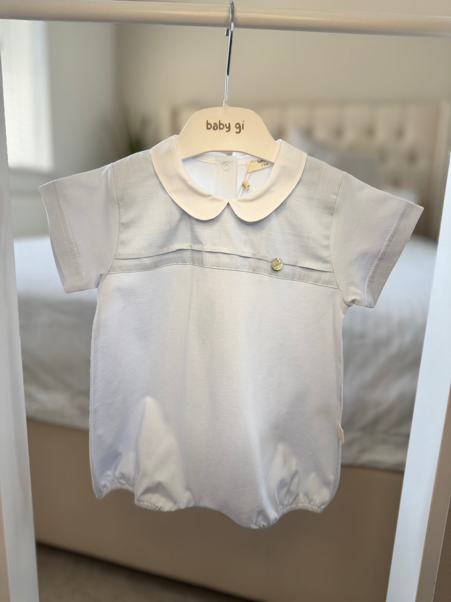 Baby Gi Boys Powder Blue Peter Pan Collar Romper