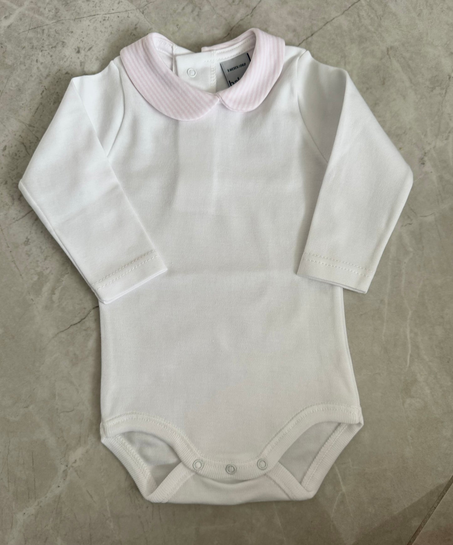 Babidu - Bodysuit with Pink Stripe Collar Detail