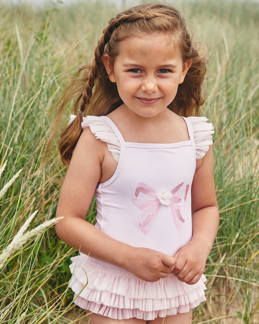 Caramelo Tulle Frill Glitter Bow Swimsuit