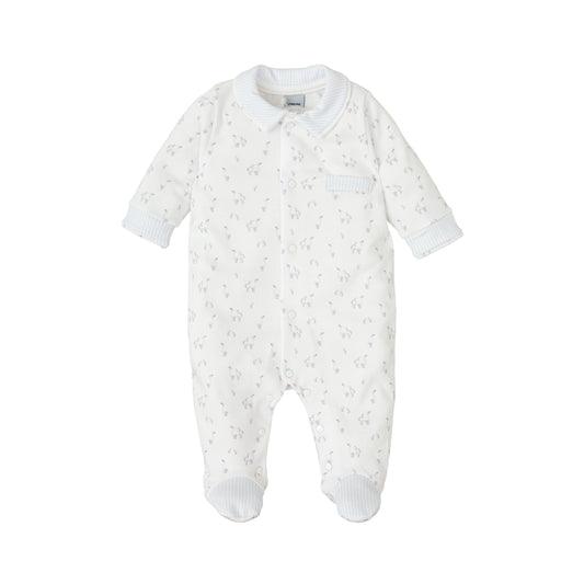 Babidu Boys Blue & White Cotton Duck Print Babygrow Pyjamas