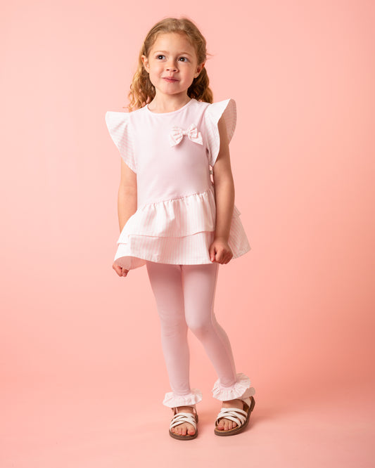 Caramelo Jersey Legging Set With Woven Ruffle