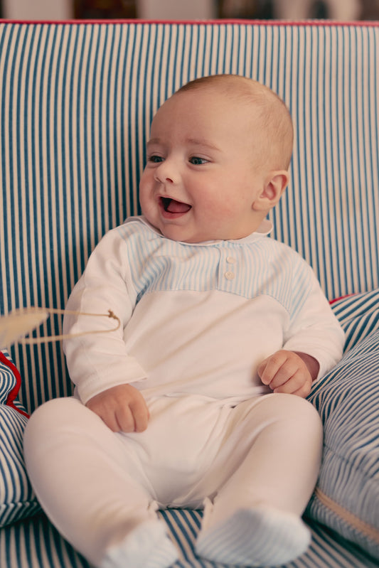 Blue & White Stripe Polo Babygrow