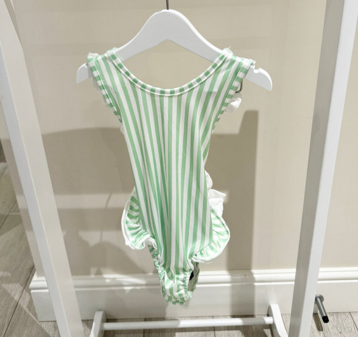 Girls Green Stripy Swimsuit