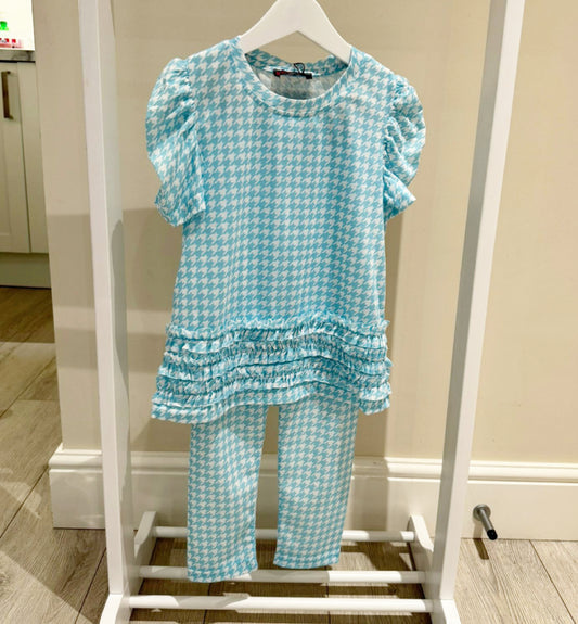 Girls Blue Dogtooth 2 Piece