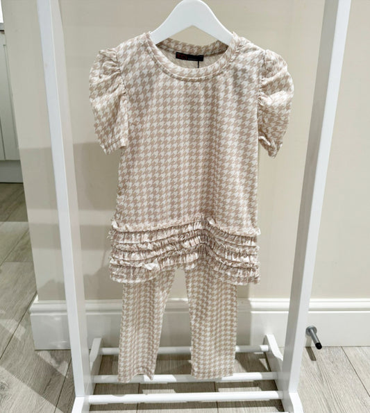 Girls Beige Dogtooth 2 Piece