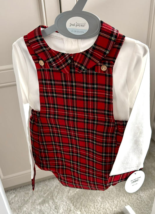 Tartan Romper & Peter Pan Collar Shirt