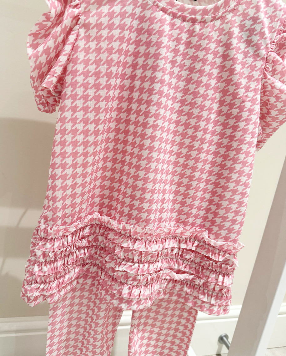 Girls Pink Dogtooth 2 Piece