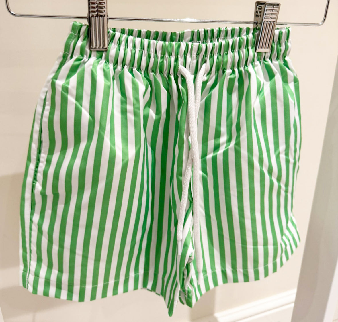 Boys Green Stripy Swim shorts