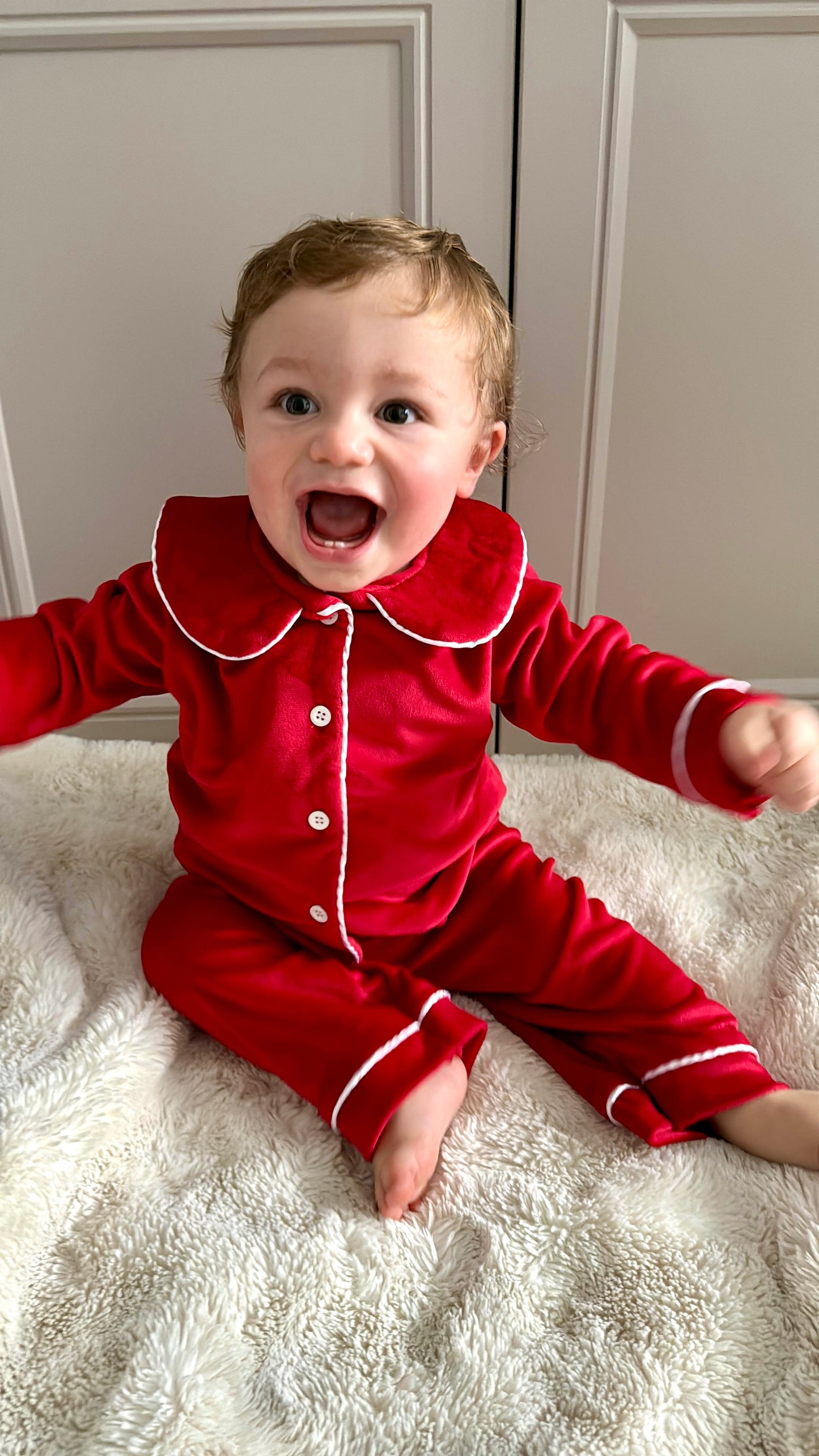 Red Boys Velour Christmas Pyjamas