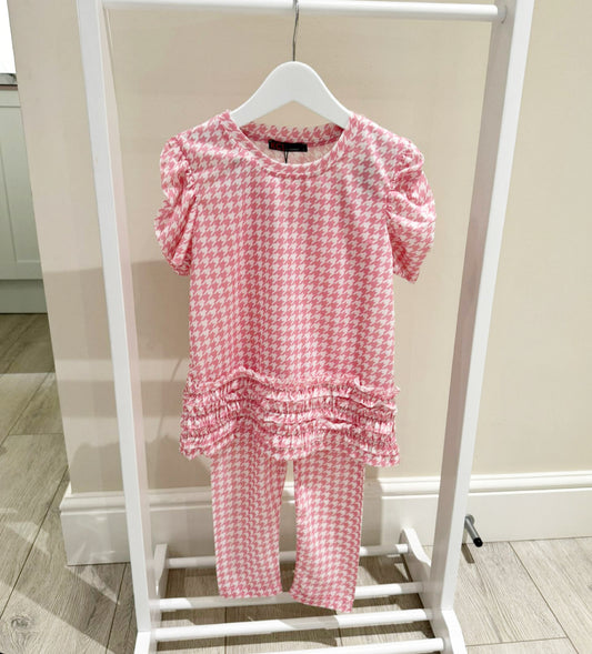 Girls Pink Dogtooth 2 Piece