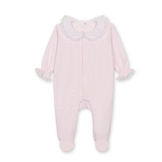 Baby Gi - Pink Cotton Lace Frilly Collar Babygrow