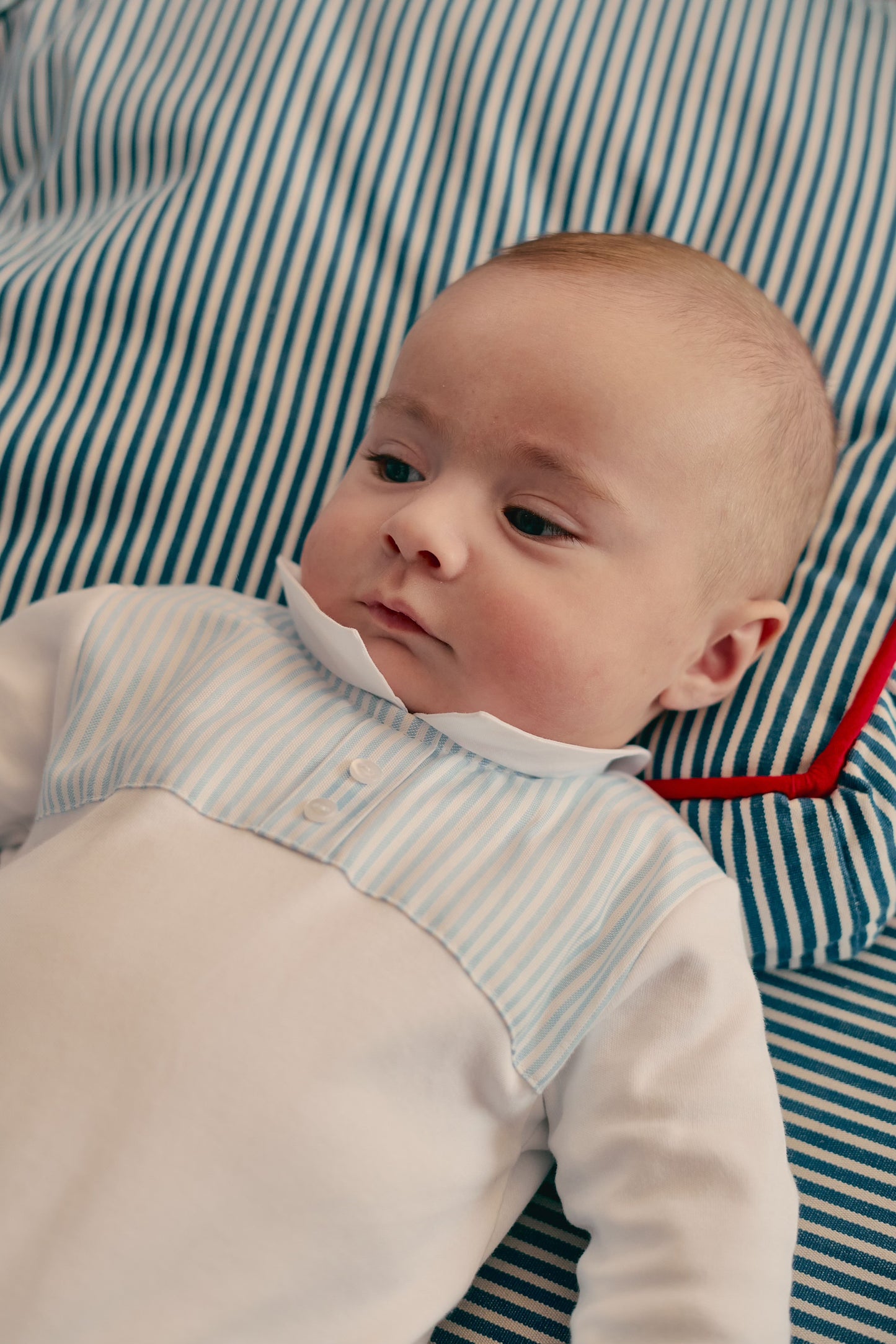 Blue & White Stripe Polo Babygrow