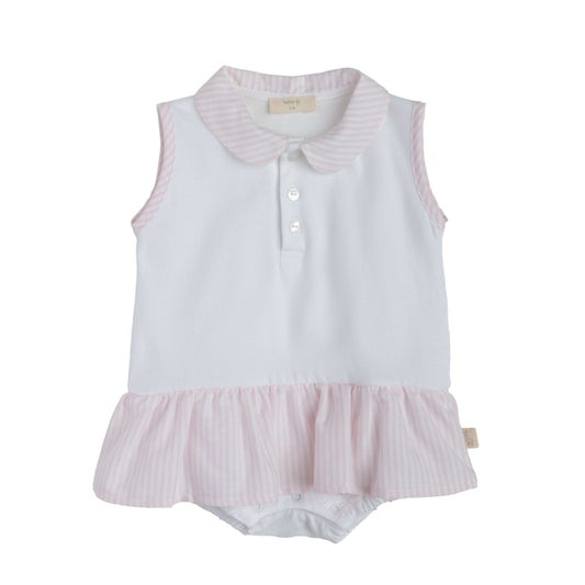 Baby Gi White & Pink Polo Stripe Romper