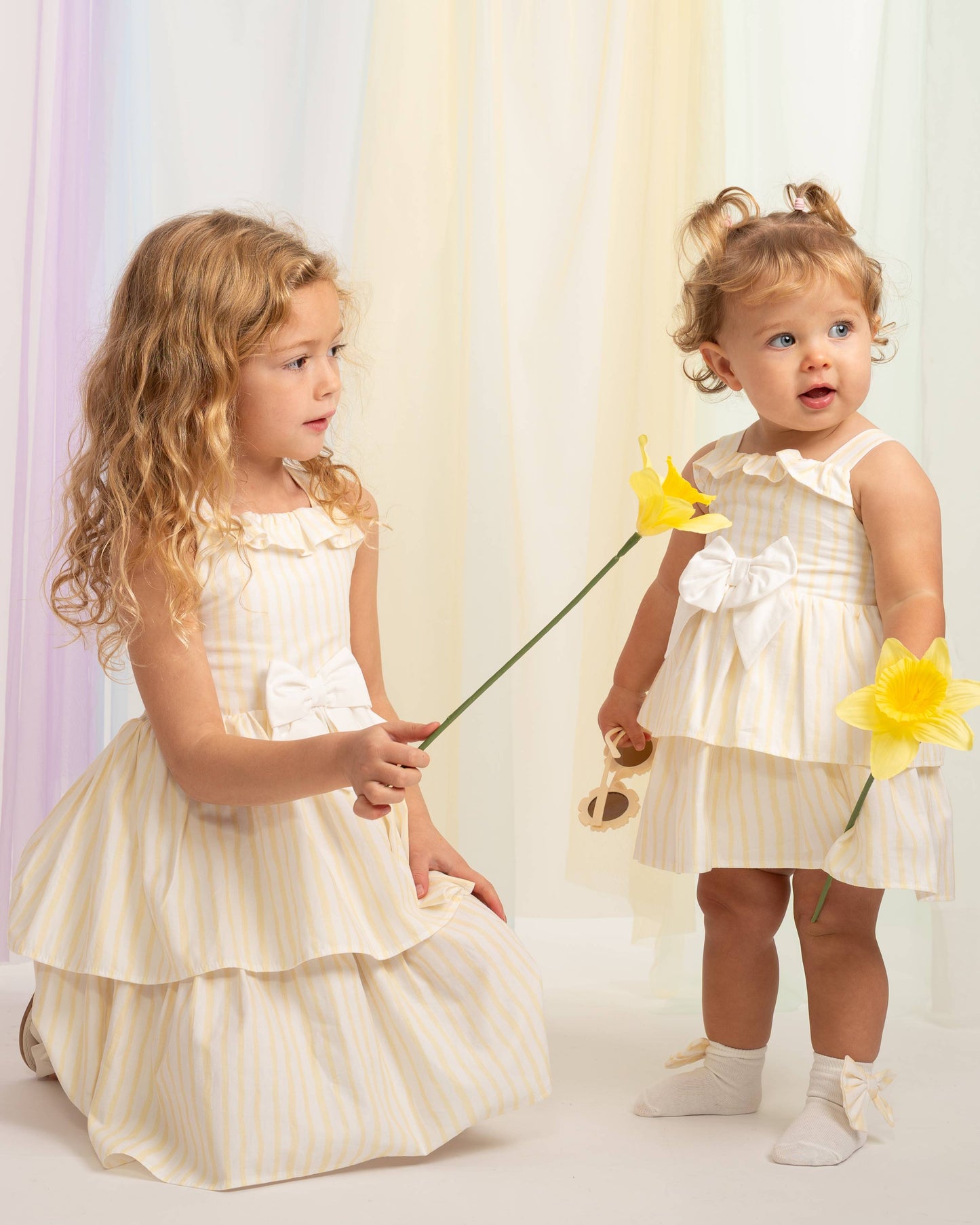 Caramelo Lemon Layered Ruffle Dress & Jumpant set