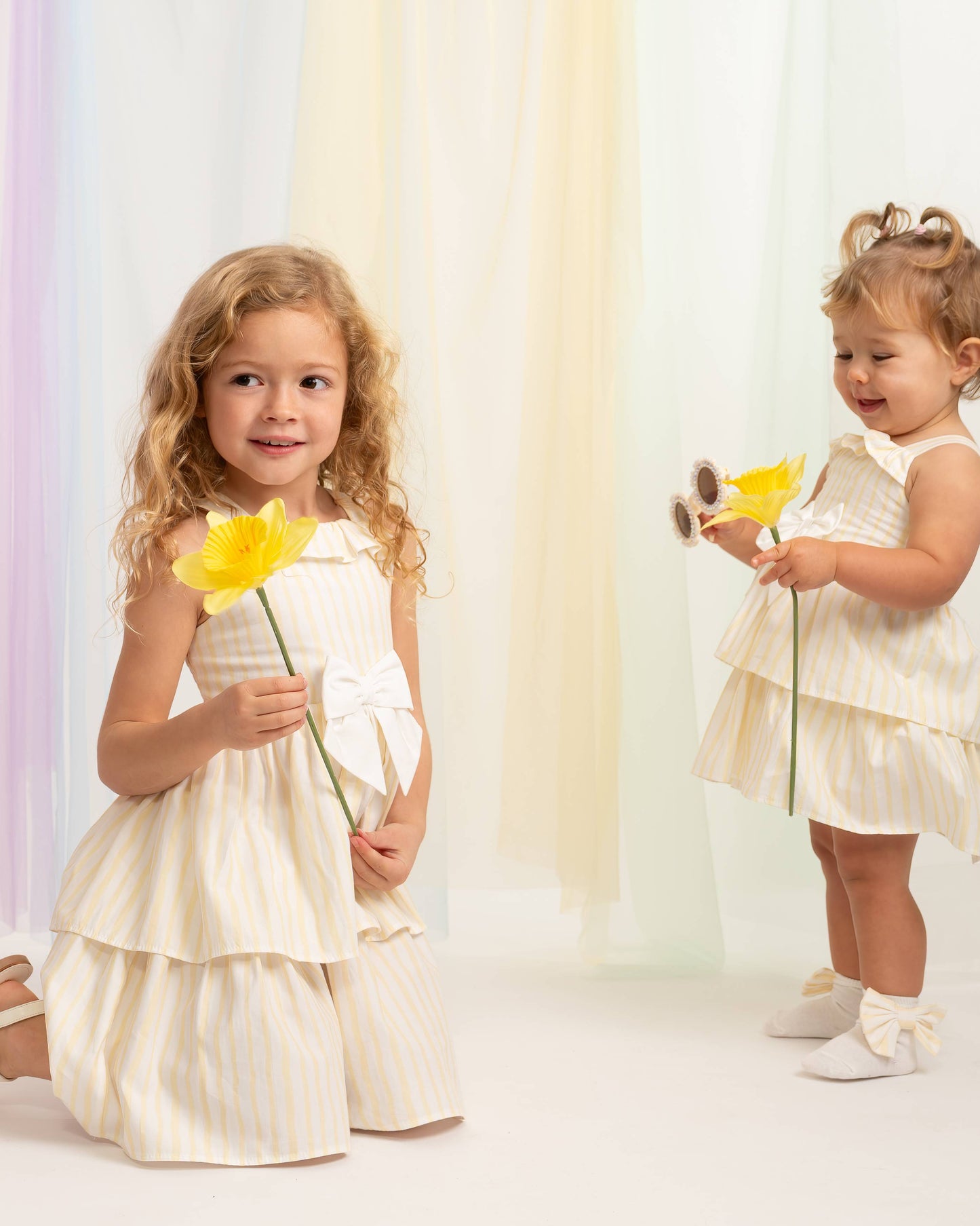Caramelo Lemon Layered Ruffle Dress & Jumpant set