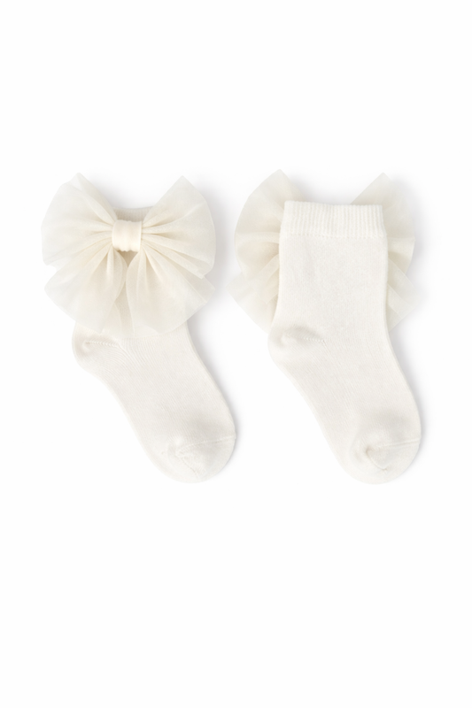 Caramelo Ivory Ankle Socks with Tulle Ivory Bow
