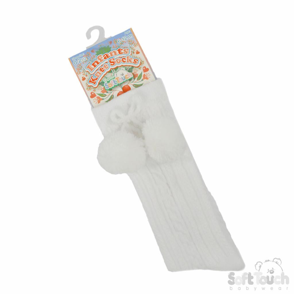 White Knee High Pom Pom Sock